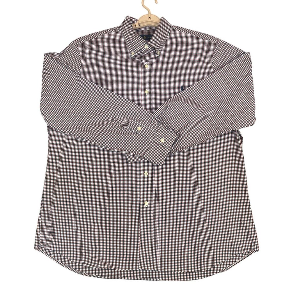 Ralph Lauren Mens XL Red Shirt Blue White Check Button Down Long Sleeve Cotton